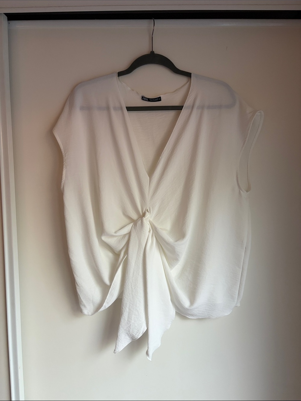 Zara Cream Front-Tie V-Neck Blouse